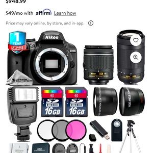 This is a NIKON D3400 camera with tons of accessories.